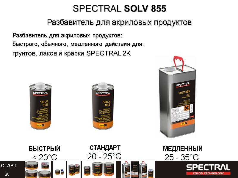 26 SPECTRAL SOLV 855  Разбавитель для акриловых продуктов СТАНДАРТ 20 - 25°C 